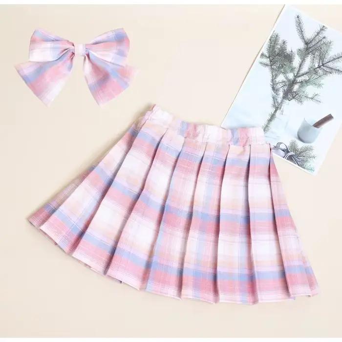 Jupe plissée rayée JK avec nœud papillon pour filles de 3 à 12 ans, style collège, collection Printe