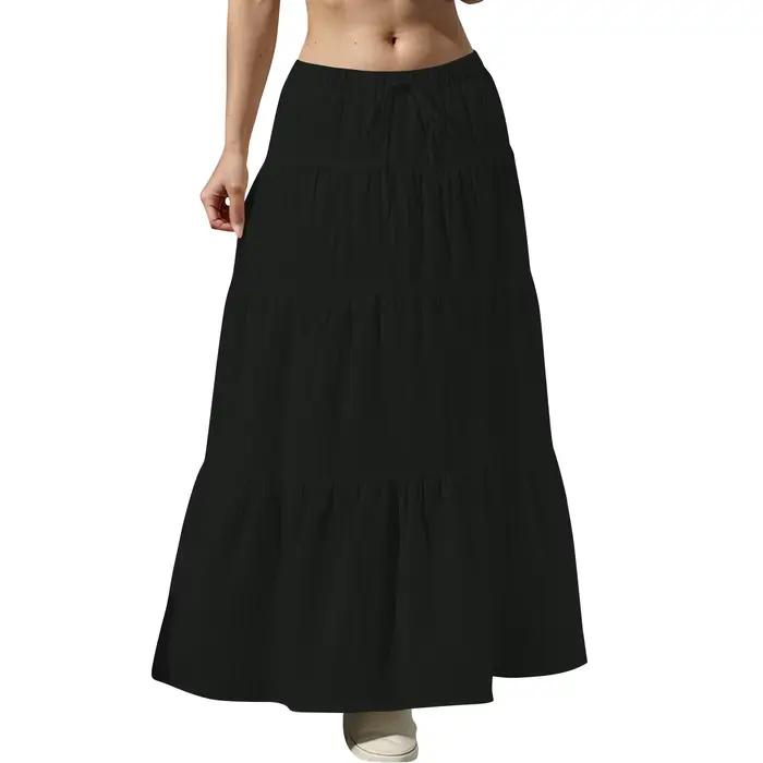 Jupe Maxi évasée à ourlet à volants pour femmes, mode femmes, jupes longues solides, taille élastiqu