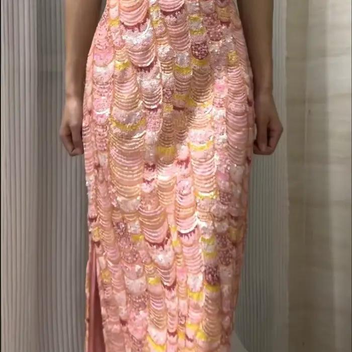 Jupe de soirée à sequins, jupe sirène irisée, jupe crayon à sequins et bordure perlée, style françai