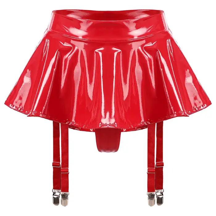 Mini jupe sexy à volants pour femmes, tongs intégrées, porte-jarretelles, clips métalliques, aspect 