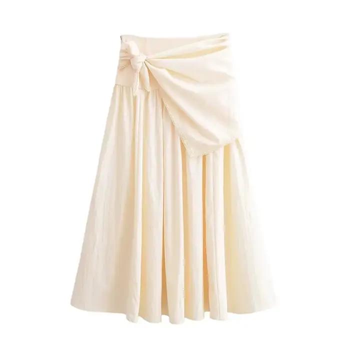 Jupe Femme 2026 Nouvelle Collection Printemps-Été Beige Écharpe Moelleuse Jupe Midi Décontractée Chi