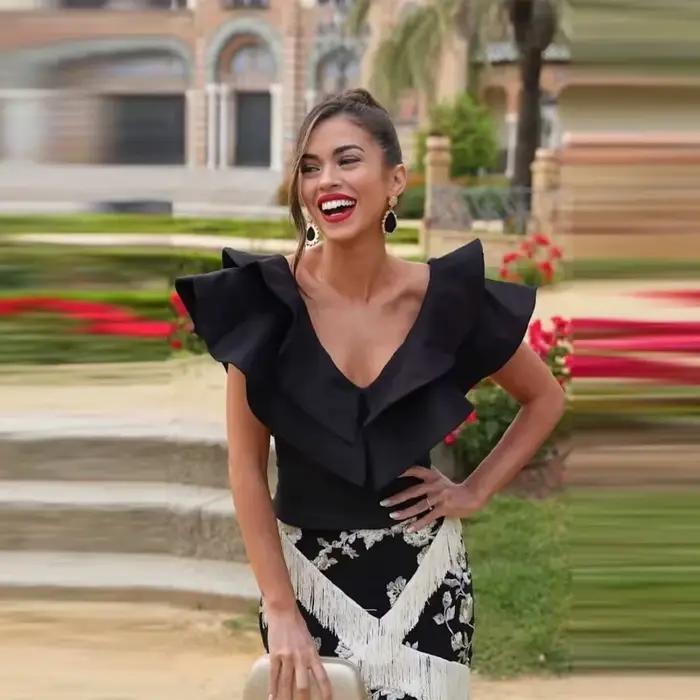 Nouvel ensemble sexy jupe et gilet pour femme, style plage, avec blouse sans manches à col en V et v