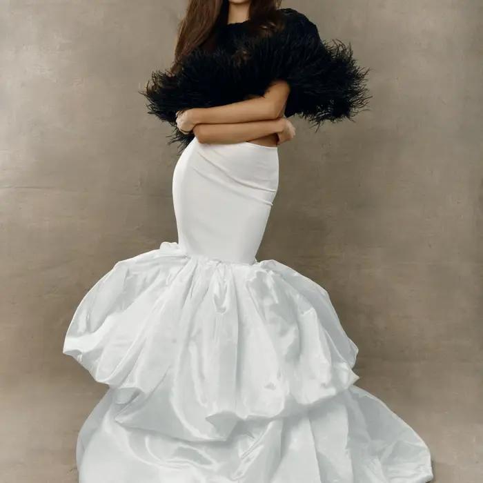 Jupe longue bouffante blanche Haute Couture pour femme, taille haute, longueur ras du sol, nouvelle 