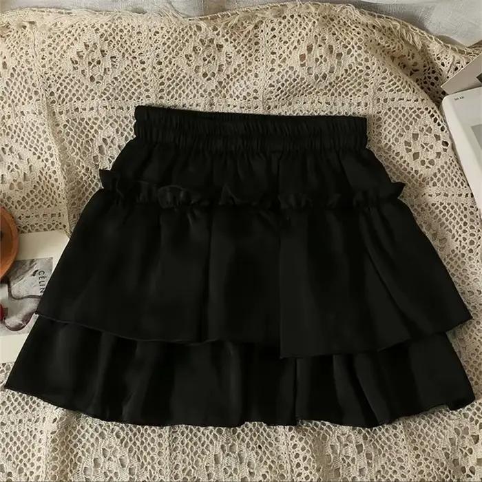 Été Kawaii blanc volants jupe femmes mode coupe ajustée en mousseline de soie Mini jupes Giris Y2k t