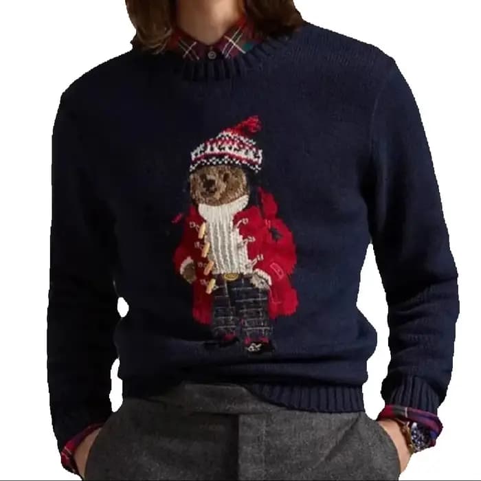 2025 nouveaux hommes et femmes automne/hiver pull de noël ours brodé à manches longues tricoté pull 
