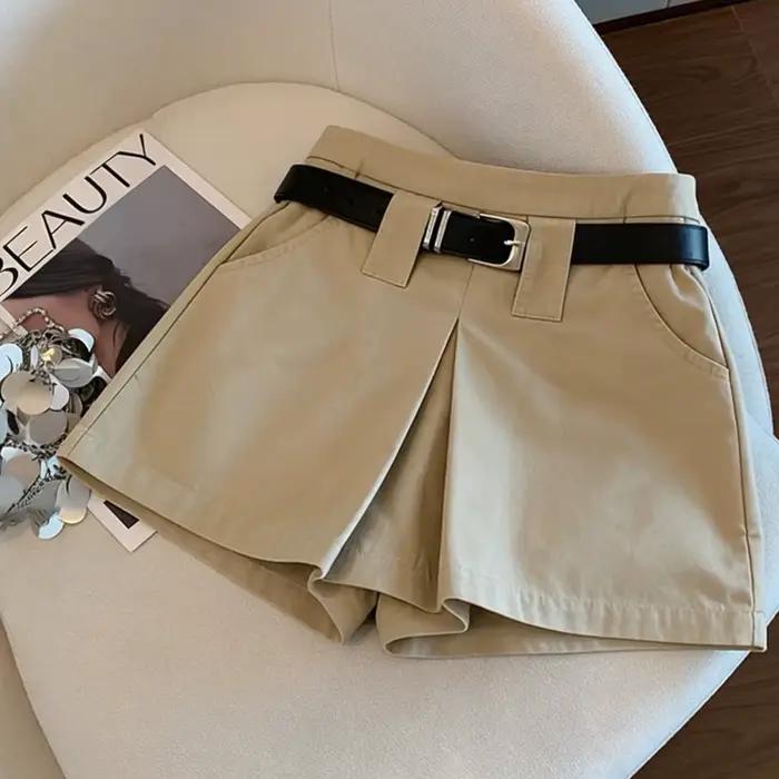 Jupe cargo rétro kaki taille haute coupe trapèze pour femme, design estival