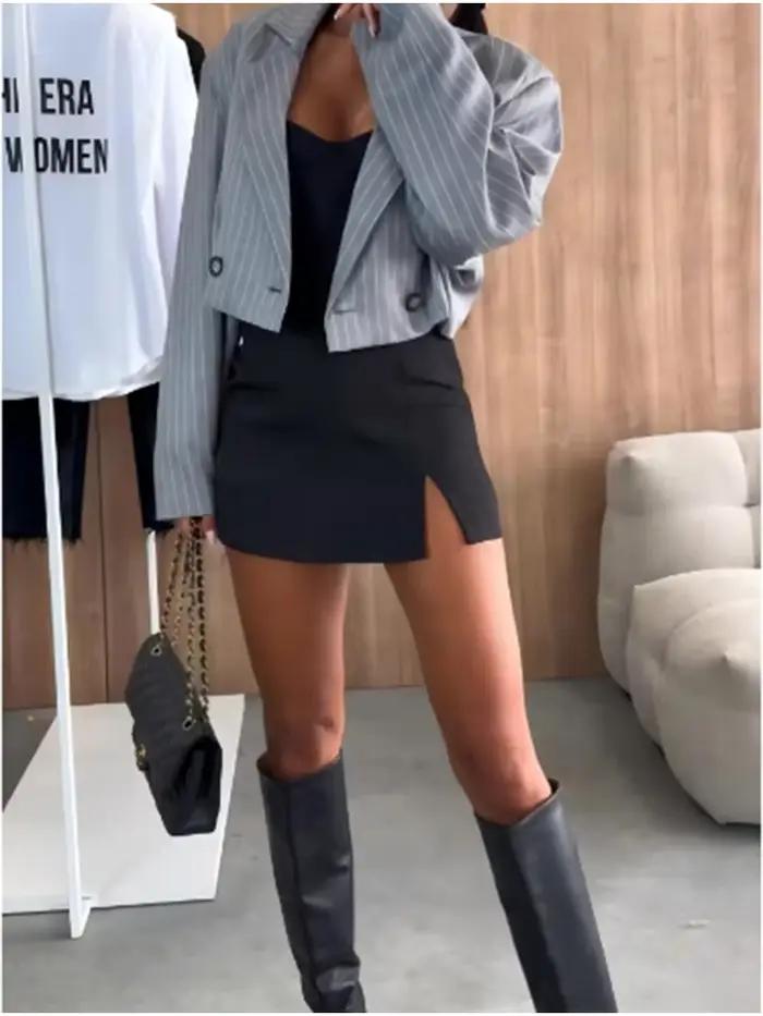Mini jupe courte fendue Sexy pour femmes, couleur unie, mode décontractée, jupe noire d'automne
