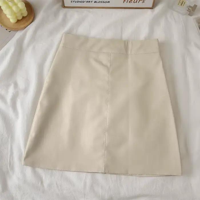 Mini-jupe en similicuir pour femmes, taille haute, coupe trapèze, jupe courte en PU avec short intég