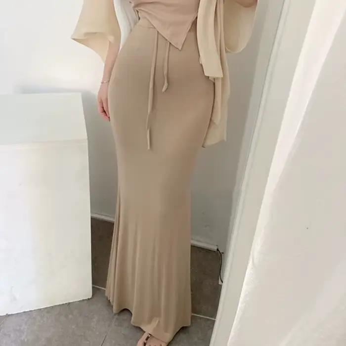 Jupe longue mi-longue élégante et confortable YL571 de couleur unie, taille haute, style coréen, kak