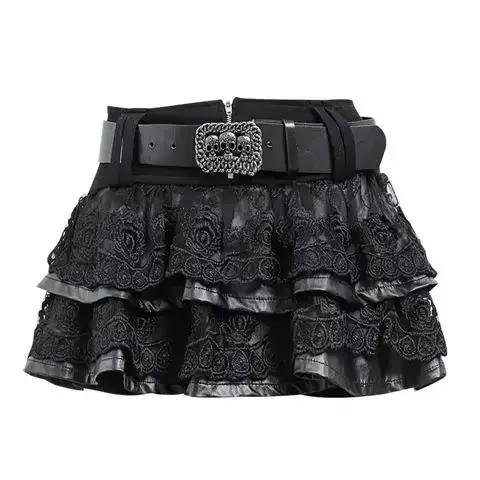 Mini jupe noire pour femme avec ceinture, jupes Harajuku Goth Emo, Dark Academia, mode coréenne esth