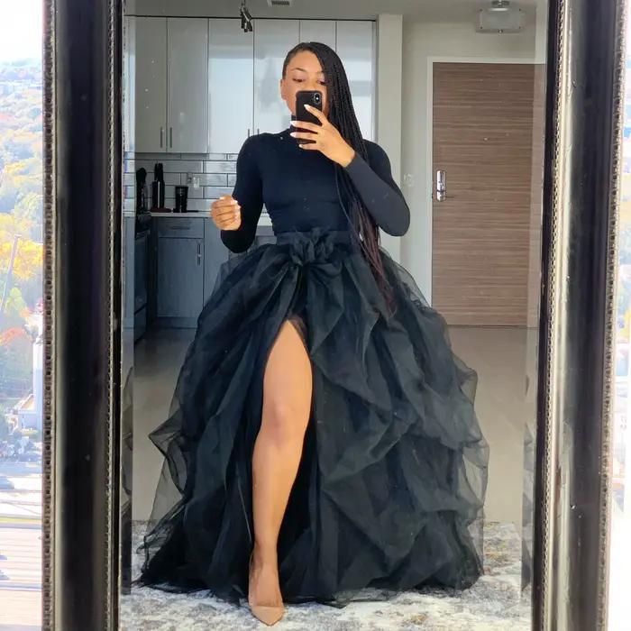 Jupe longue tutu pour femme, fendue sur le devant, en tulle superposé, bouffante, longueur ras du so