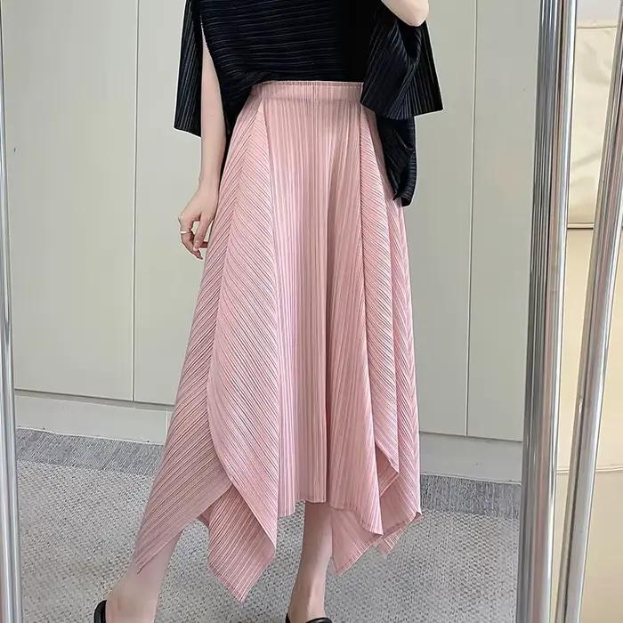 Ata Yake-Demi-jupe plissée pour femme, jupe longue drapée, sensation irrégulière, tempérament, été, 