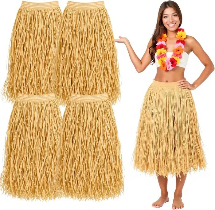 Lot de 4 jupes hula en raphia pour adultes (femmes et hommes), costume de danse hula tropicale, pour