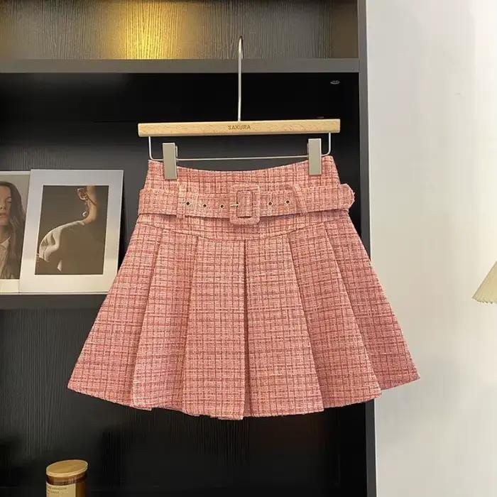 Mini jupe trapèze taille haute pour femmes, automne hiver, à carreaux, amincissante, élégante, Style