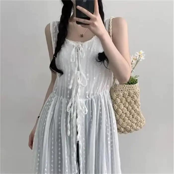 Robe brodée à lacets fins pour femmes, glaçure superposée, jupe de couverture longue, été