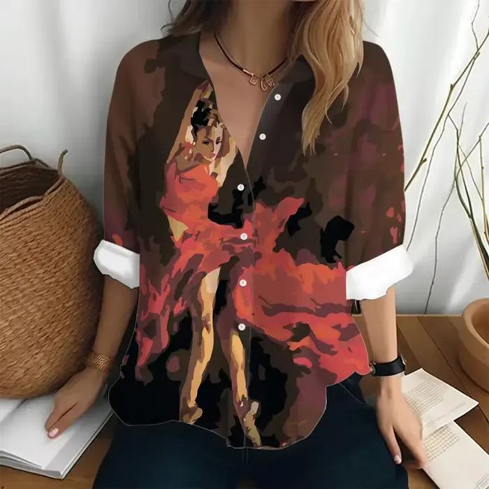 Chemise à manches longues pour femmes, haut imprimé artistique, chemisiers élégants pour femmes, hau
