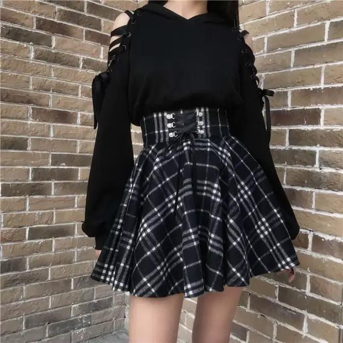 Y2K jupe femmes 2025 mode coréenne laine jupe à carreaux à lacets taille haute Harajuku tout-match é