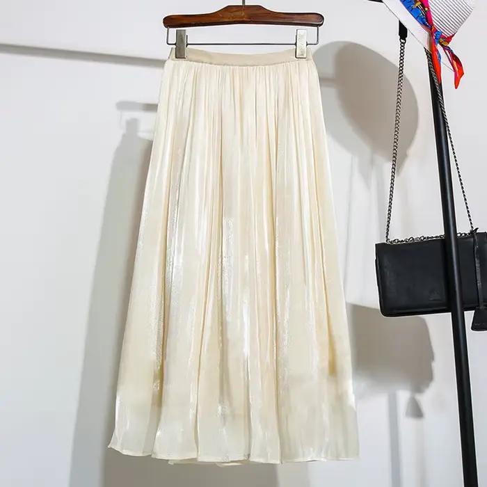 Jupe trapèze brillante pour femmes, couleur unie, taille haute, Style Paris français, élégante, asym