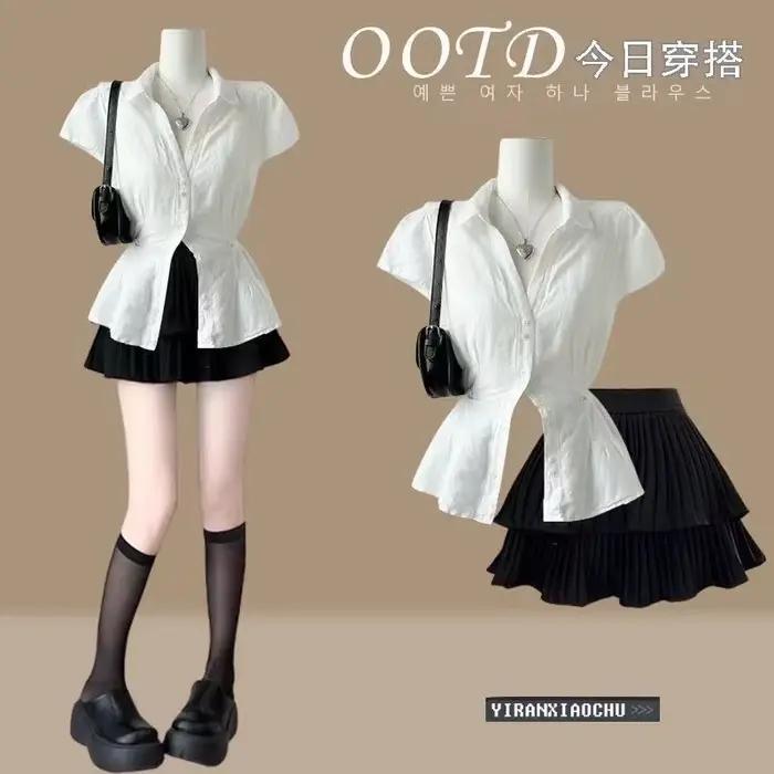 Ensemble d'été à manches courtes, jupe mini taille haute, ensemble deux pièces à la mode, fille épic