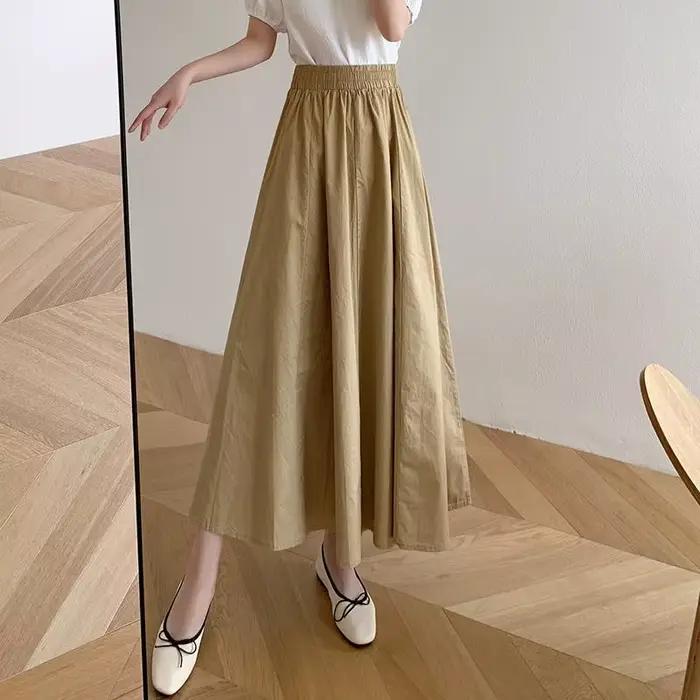 Jupes mi-mollet monochromes pour femmes, style coréen élégant, nouveau, printemps, taille haute, mod