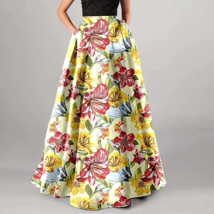 Jupes longues doublées pour femmes, style bohème, imprimé Floral, Maxi, taille haute, poches, fête, 