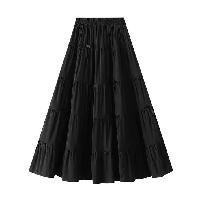 Jupe femme élégante Style fée élastique taille haute nœud mode marée jupes longues pour les femmes 2