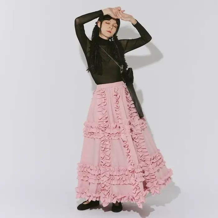 Jupe Chic à volants rose Blush pour femmes, jupe drapée en mousseline de soie, taille élastique, lig
