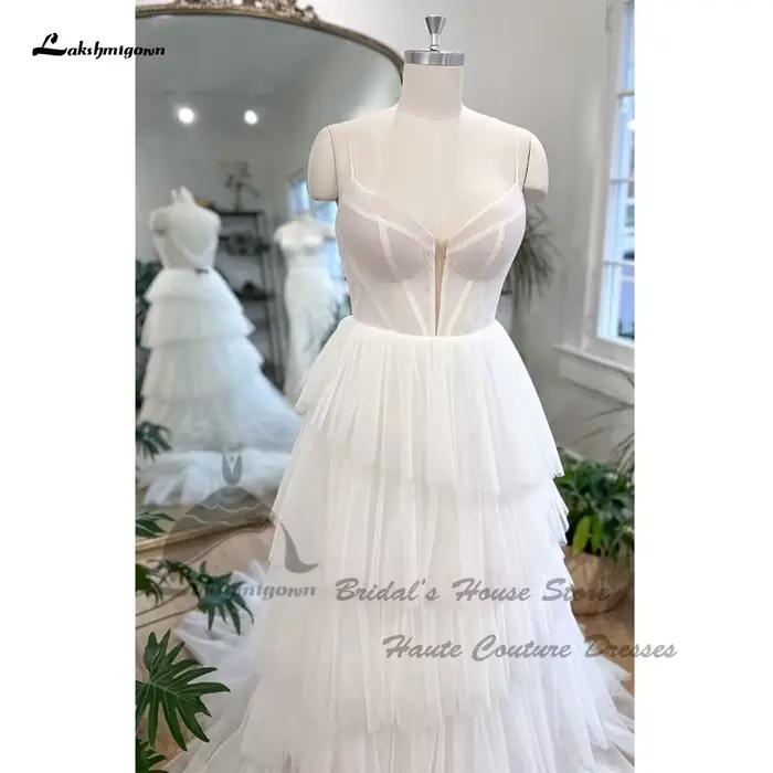Yanshmigown-Robes de mariée princesse dos nu, tulle blanc cassé, robe de mariée à la plage, robe lon
