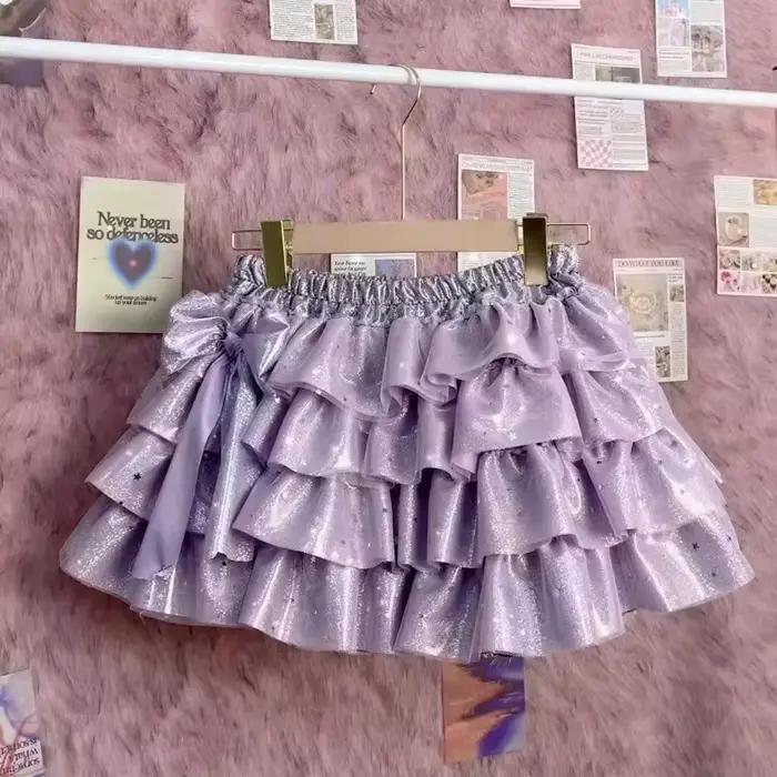 Mini-jupe d'été pour femme, style princesse, couleur violette, tendance Y2K Harajuku, avec nœud et e