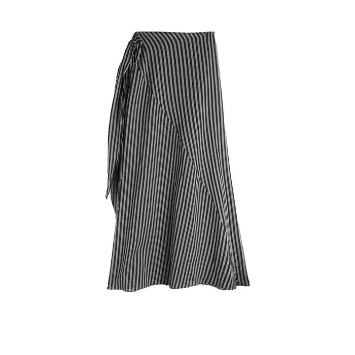 Demi-jupe rayée élégante à nouer pour femmes, mode taille haute, jupe longue amincissante