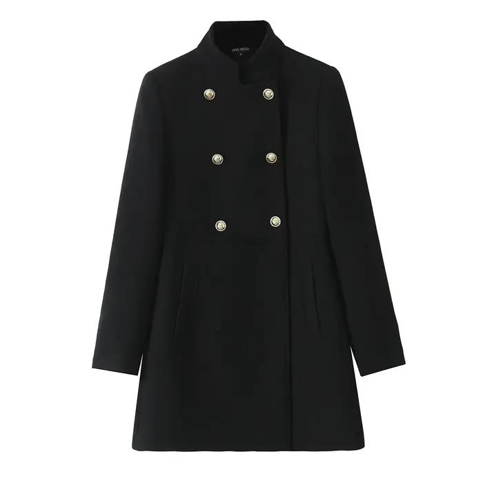 Manteau en laine automne mode noir manteau Long élégant et joli manteaux pour femmes américain rétro