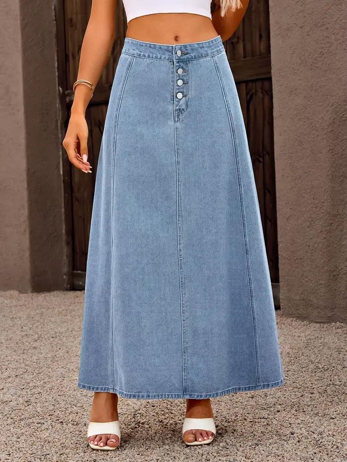 Jupe en jean mi-longue taille haute pour femmes, mode Style élégant, motif bloc, mélange de coton et