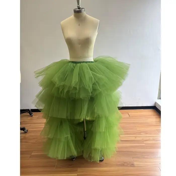 Jupes longues en tulle à volants, taille haute extensible, pour femmes, idéales pour les spectacles,
