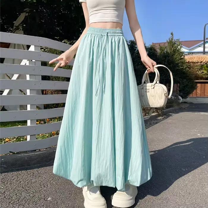 Jupe mi-longue évasée en soie glacée taille haute pour femme, nouvelle collection été, motif floral 
