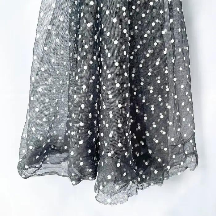 Tulle transparent en maille floquée, tissu en dentelle, à pois blancs, vêtements de couture artisana