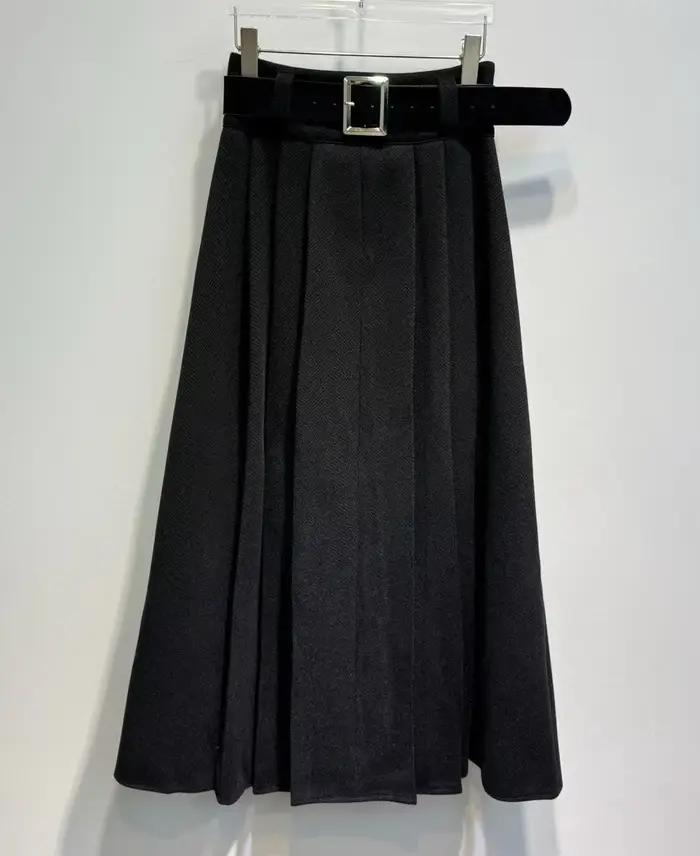 Nouveau 2025 hiver jupe longue de haute qualité laine mélange femmes ceinture Patchwork décontracté 