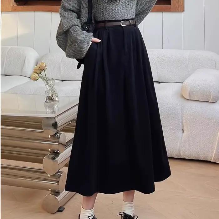 Jupe en velours côtelé pour femmes, Style coréen, taille haute, Slim, longue, rétro, couvrant les ha