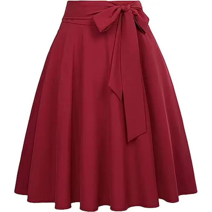 Jupe mi-longue évasée taille haute avec poches pour femme, style élégant et polyvalent, idéale pour 