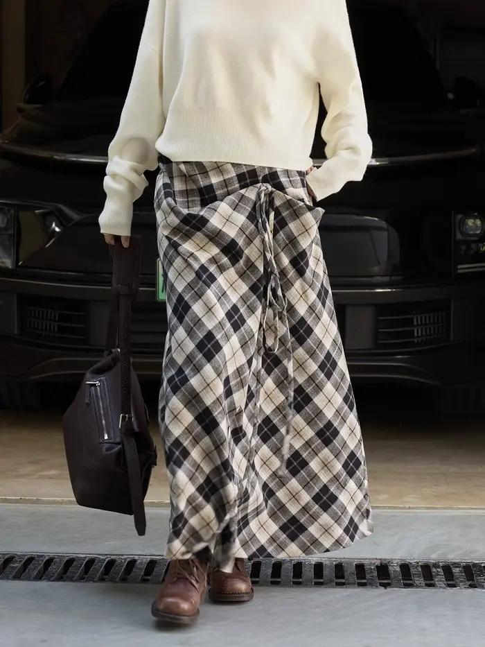 Demi-jupe asymétrique à motif Haig contrasté pour femmes, mode rétro, reflets, haut sens du design, 