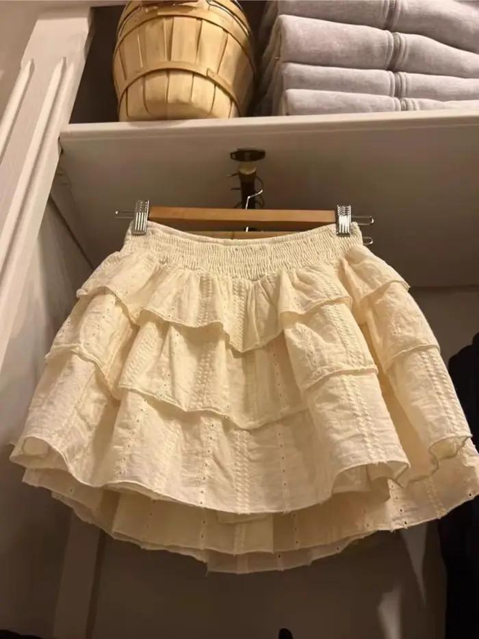 Nouvelles jupes mini blanches trapèze pour femmes en coton, décontractées, à taille haute élastique,