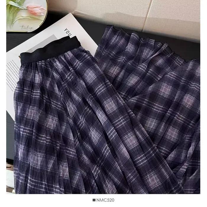 Jupe à carreaux Vintage pour femmes, taille haute, fluide, plissée, ligne a, bloc de couleurs, Tarta