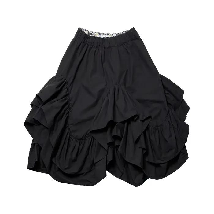 Jupe midi noire pour femme imakokoni 2026, style Spring Forest, taille haute, bord à volants irrégul