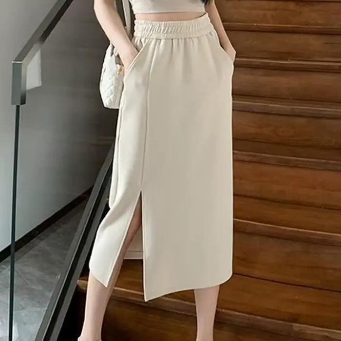 Jupe fendue élégante, taille haute élastique, longue mot A, jupe de hanche pour femmes, printemps et
