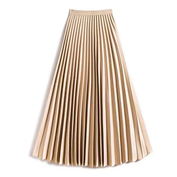 Jupe plissée midi élégante pour femme grande taille en mousseline fluide taille haute amincissante –