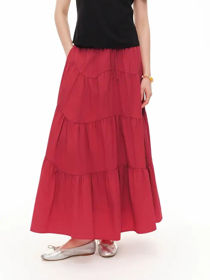 Jupe trapèze DUSHU pour femme, nouvelle collection été 2026, design à coutures courbées, mélange cot