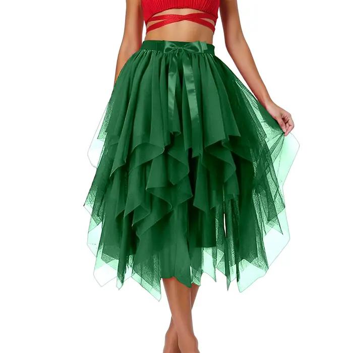 Jupes pour femmes taille haute, longues, évasées, style féerique, à superpositions, élégantes, à our