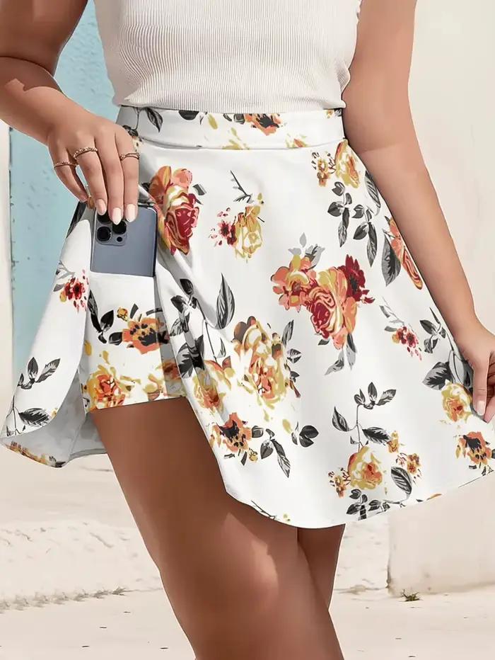 Nouvelle jupe imprimée florale pour femmes, jupe plissée à taille haute pour l'été, jupe de sport, j