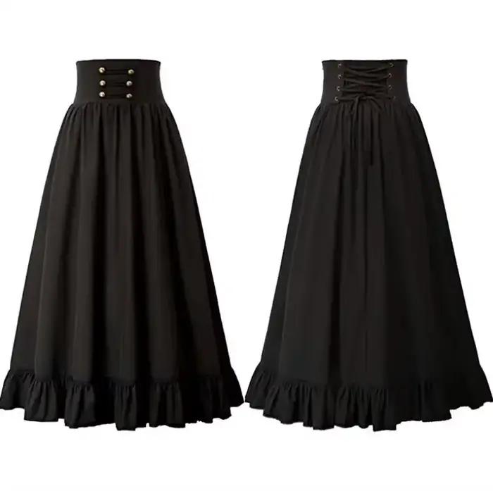 Jupe Vintage victorienne du 19ème siècle pour femmes, taille haute, couleur unie, Costume de Cosplay