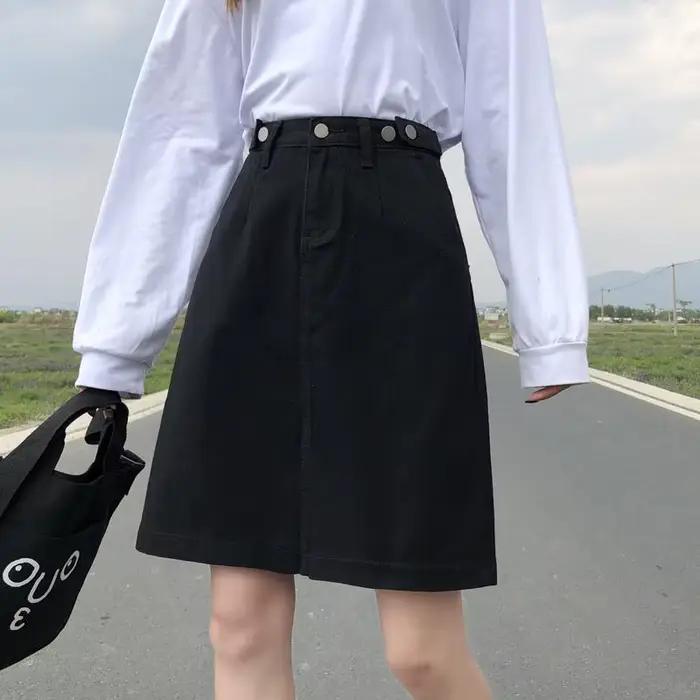 Jupe Vintage en Denim pour Femme, Vêtement de Couleur Unie, Ligne A, avec lèvent, Slim, Taille Haute
