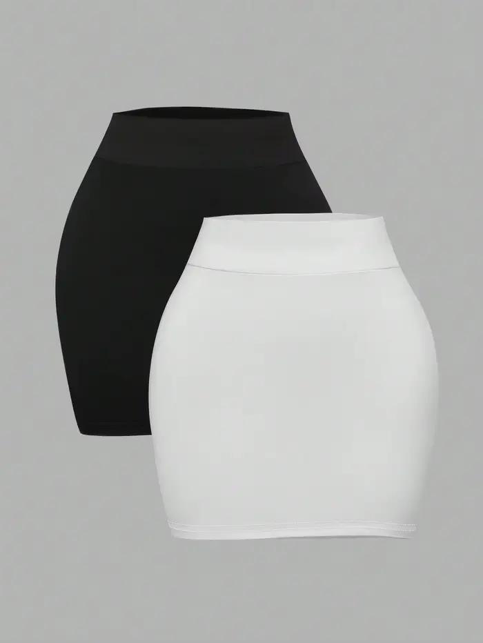 Ensemble jupe mini moulante taille haute 2 pièces pour femmes grandes tailles